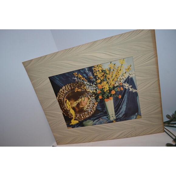 Vintage Print 1940s Floral Statues Print with Drape and Matte - Picture 2 of 7